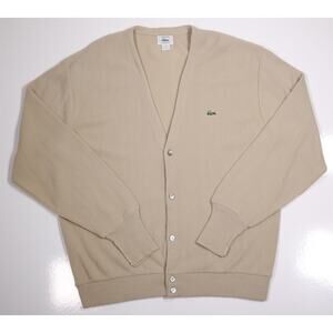 Izod Lacoste Vintage Beige Acrylic Alligator Cardigan Sweater Mens XL